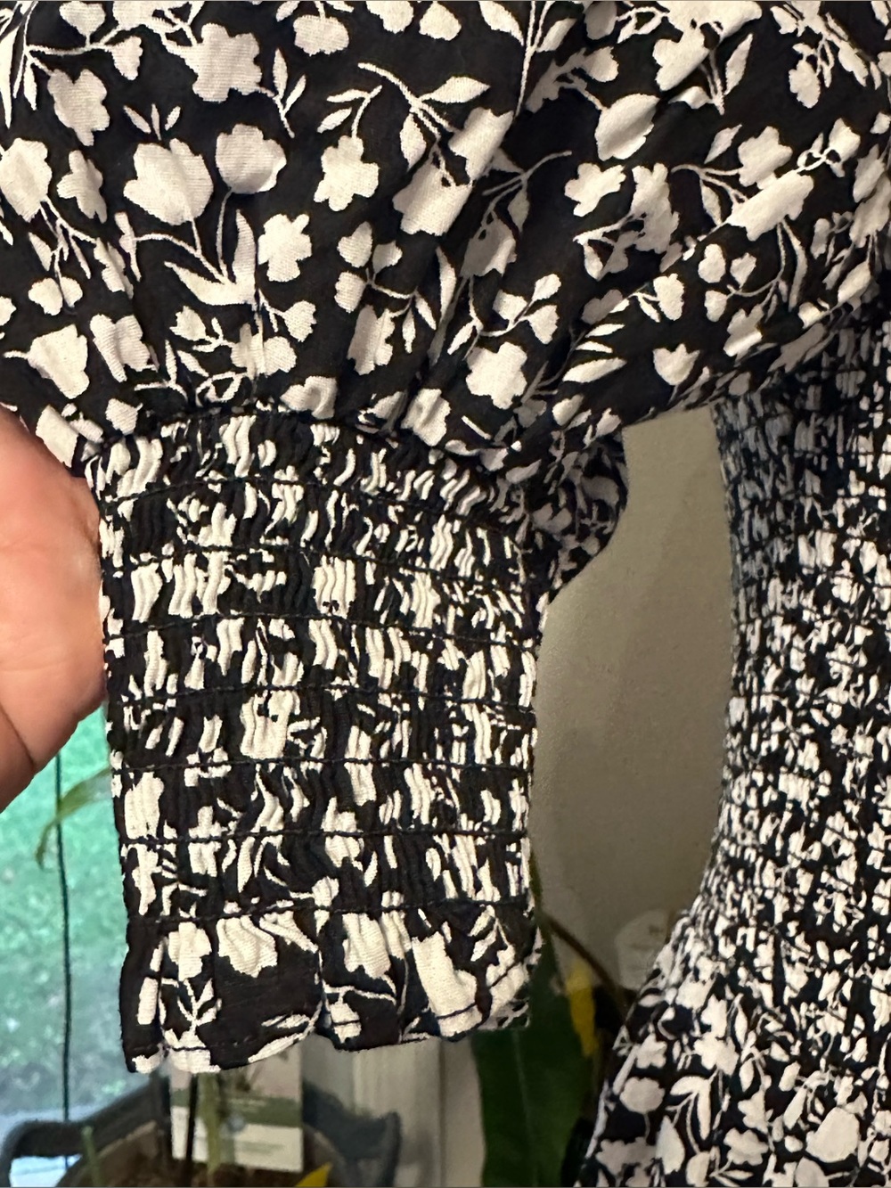 1. State Black & White Floral Smocked Midi Dress with Puff Sleeves - Picture 3 of 6